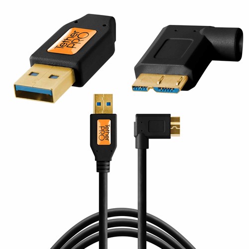 TetherPro USB 3.0 till Micro-B Vinklad (höger) 4.6m Svart