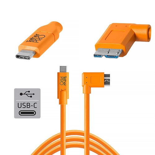 TetherPro USB-C till 3.0 Micro-B Vinklad 4.6m Orange