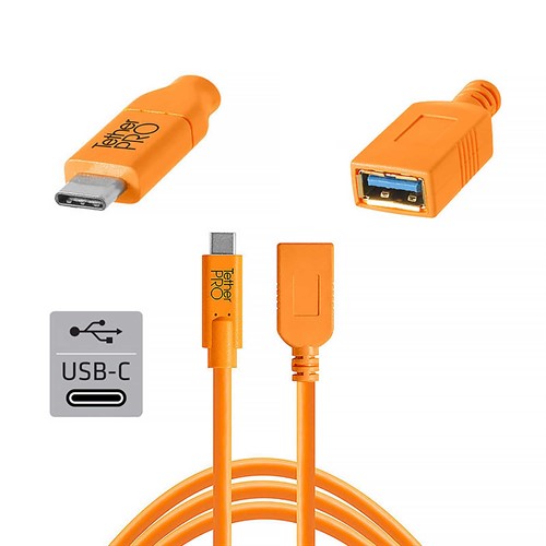 TetherPro USB-C till USB Adapter (extender) 4.6m Orange